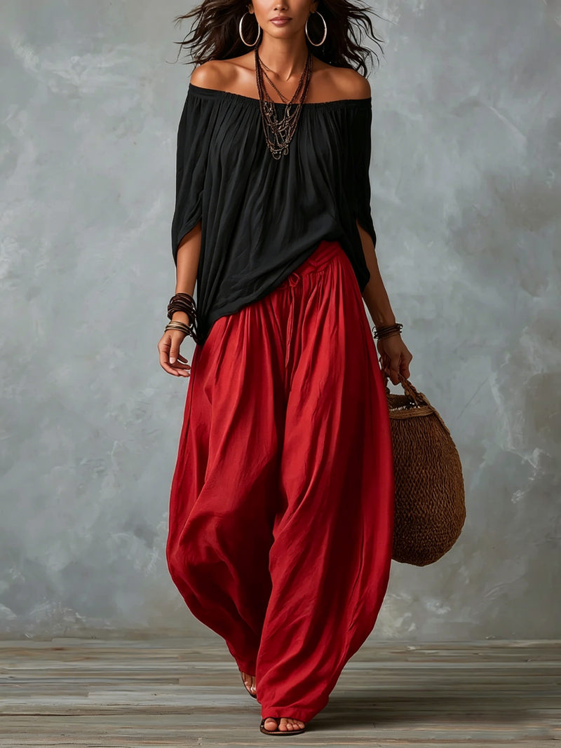 Luna | An off-the-shoulder top and flowing trousers