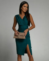 Leonor - Vestido drapeado elegante con abertura lateral