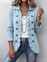 Cecilia | Giacca in Maglia Azzurro Cipria con Rouches