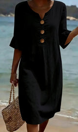 Vanesa™ | Robe Texturée Avec Manches Bouffantes et Boutons