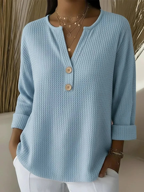 Lucía | Top Henley in Waffle con Bottoni