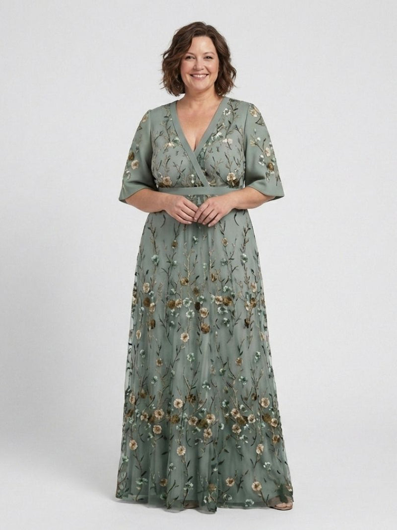 Evadne | Floral V Neck Short Sleeve Maxi Dress