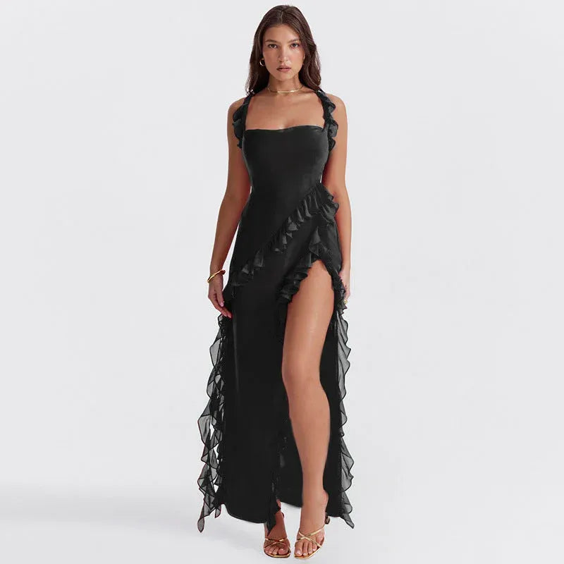 Talía - Vestido Largo con Volantes y Abertura