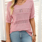 Suéter de crochet con cuello redondo y manga corta