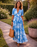 Ione | Short Sleeve V Neck Floral Midi Dress