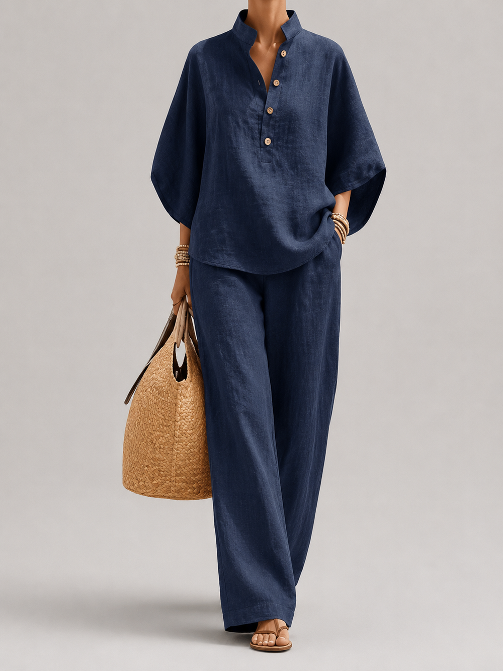 Sophie | Linen Set with Batwing Sleeves and Wide-Leg Trousers