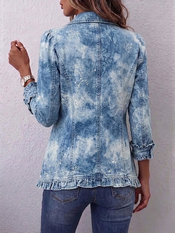 Genoveva | Giacca con Rouches e Stampa Botanica Ombré