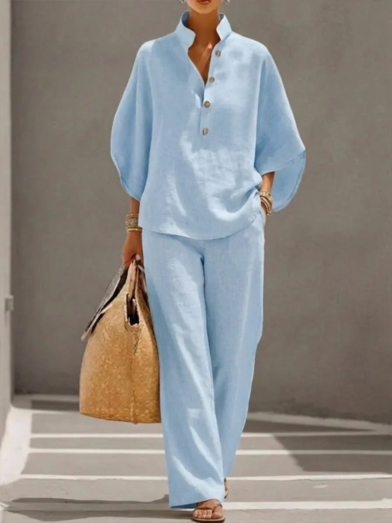 Sophie | Linen Set with Batwing Sleeves and Wide-Leg Trousers