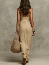 Avelina™ | Flowing Cotton & Linen Maxi Dress with Halter Neckline