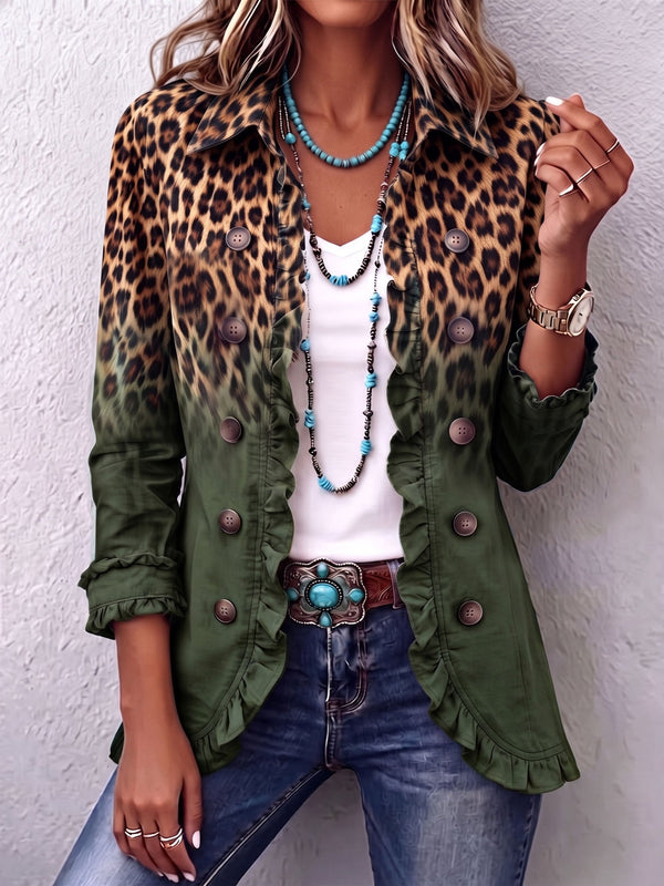 Ramona | Blazer Verde Leopardato con Rouches