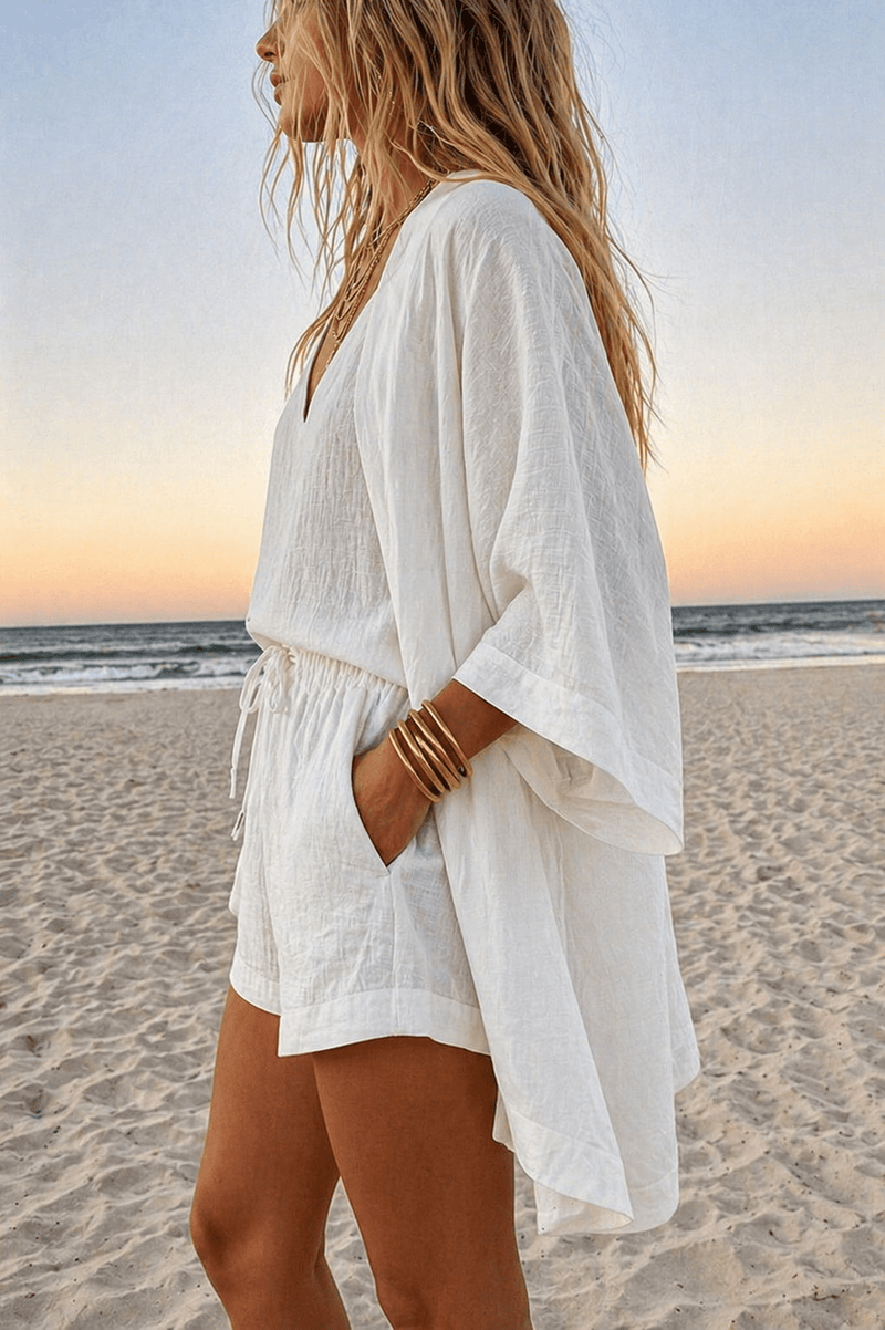 Nice Set | Sleeveless Top, Shorts & Flowing Kimono