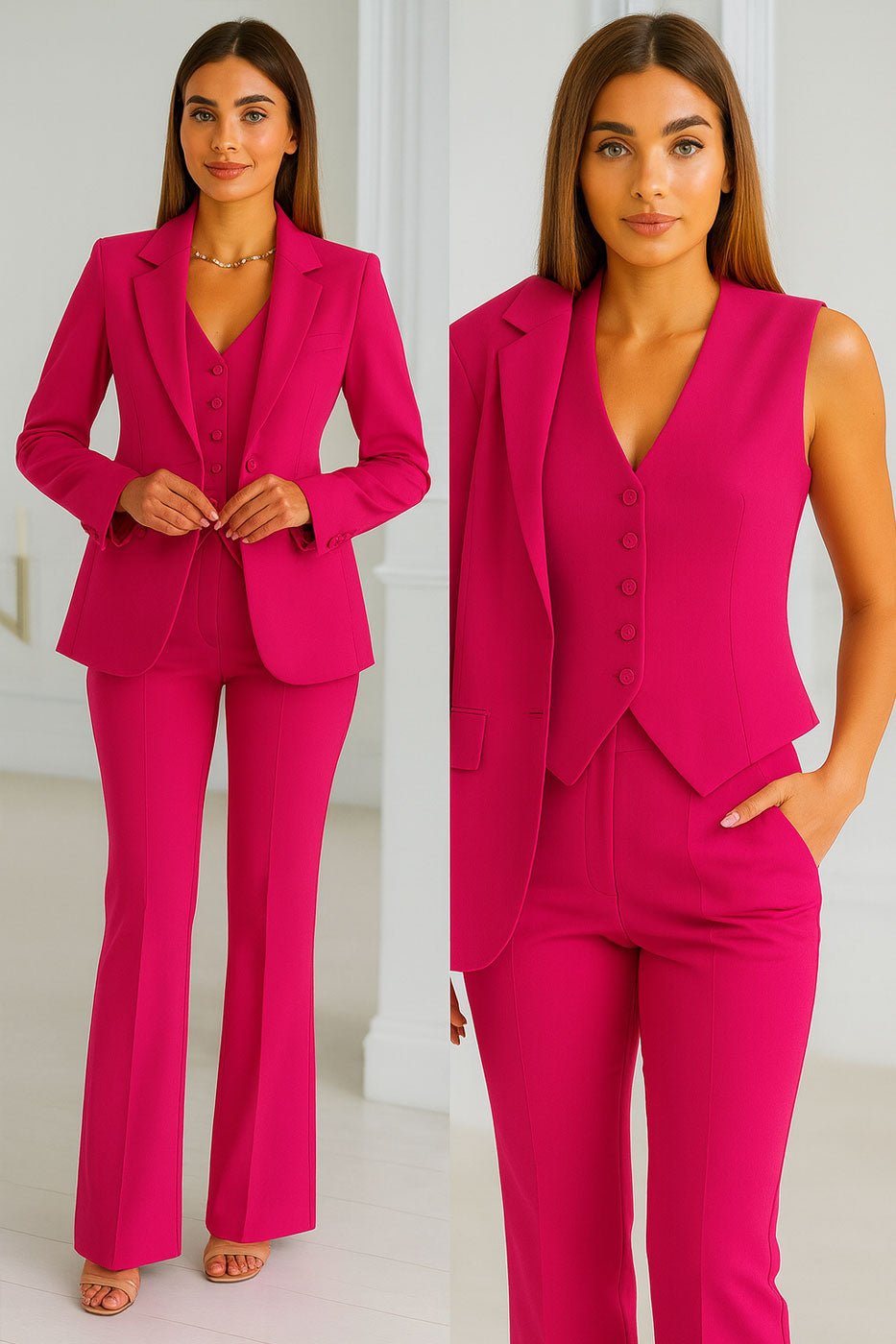 Traje curvy de mujer de 3 piezas con chaqueta, chaleco y pantalón en 6 colores