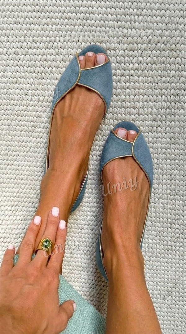 Beige and gold open-toe suede d'Orsay flats