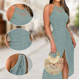 Silvia - Vestido midi halter con encaje y abertura frontal