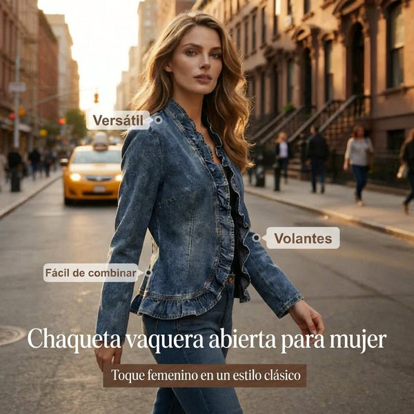 Naia - Chaqueta vaquera con volantes y abertura frontal
