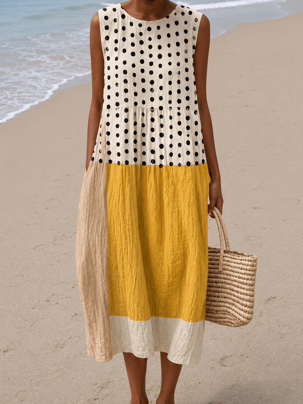 Leah™ Midi Colorblock Polka Dot Dress