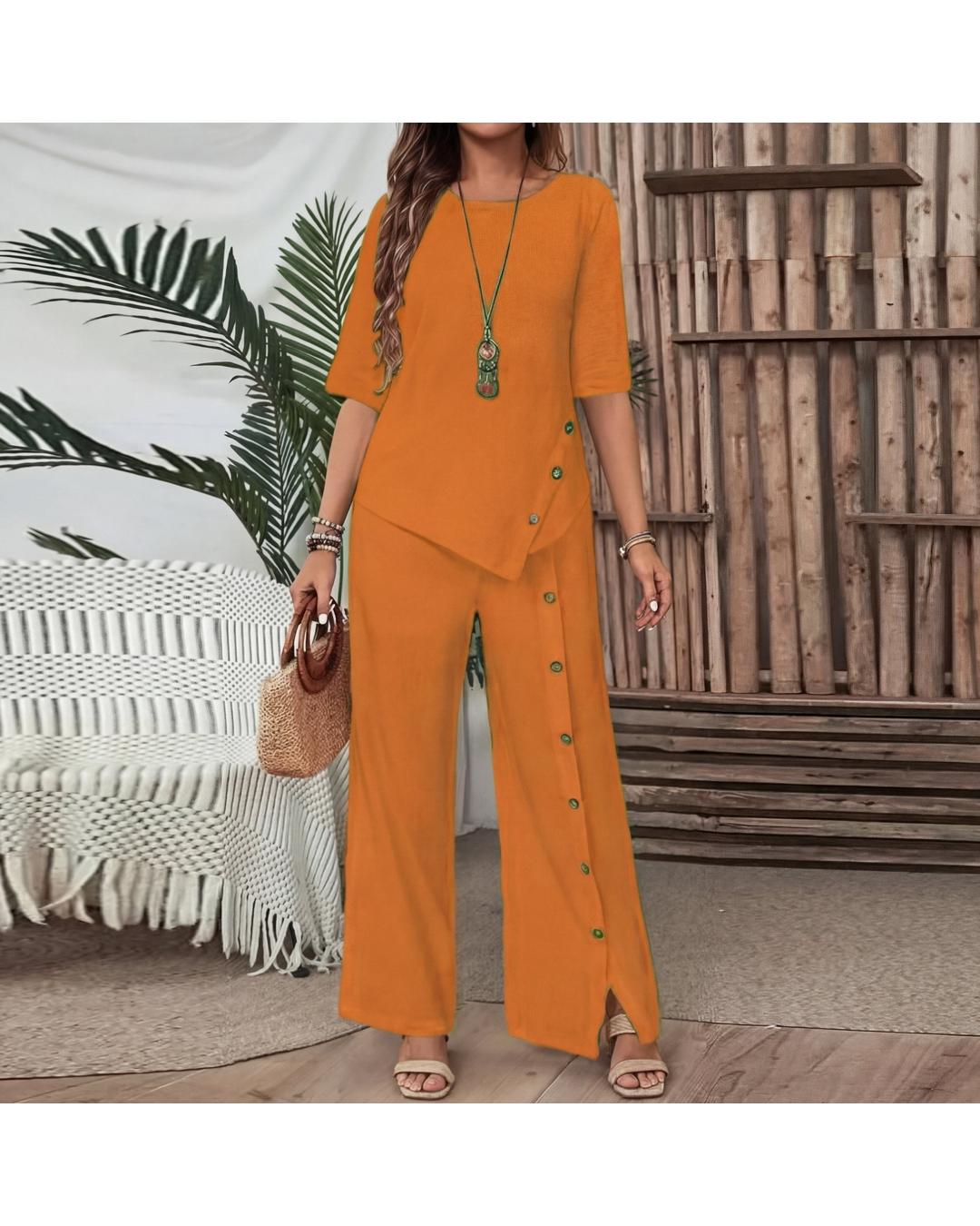 Elena - Conjunto elegante de top asimétrico y pantalón ancho - Camila Fashions