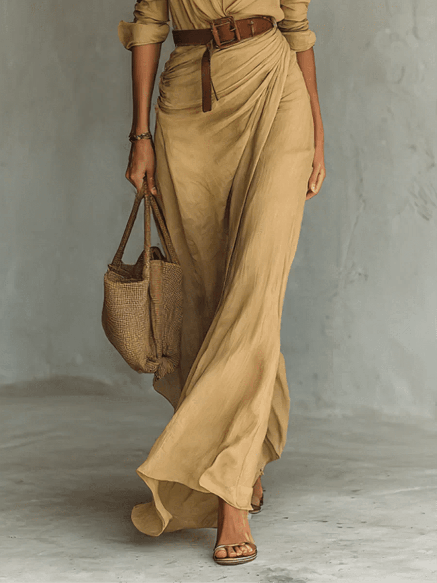 Camille™ | Vestido maxi con cuello y cinturón