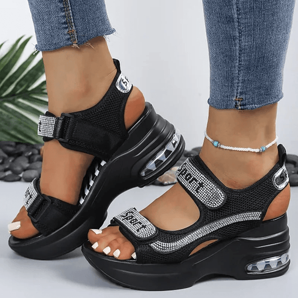 Noelia - Sandalias ortopédicas con cuña y detalles brillantes