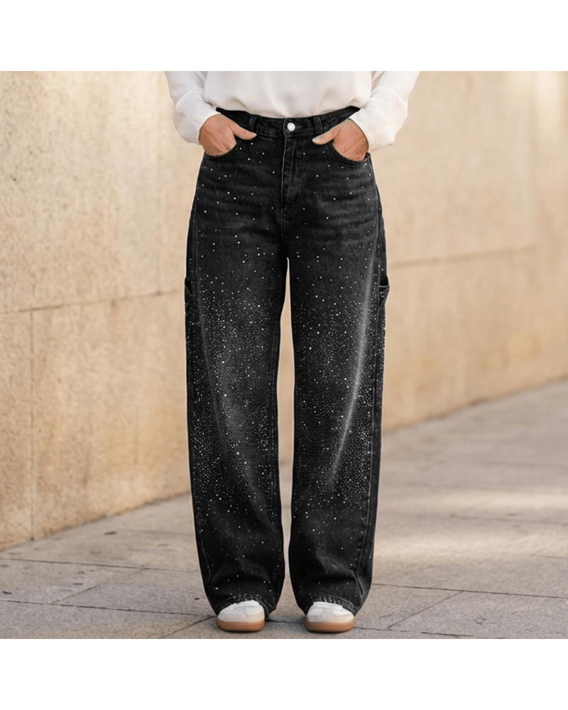 Valeria | Wide-Leg Jeans with Sparkling Details - Camila Fashions