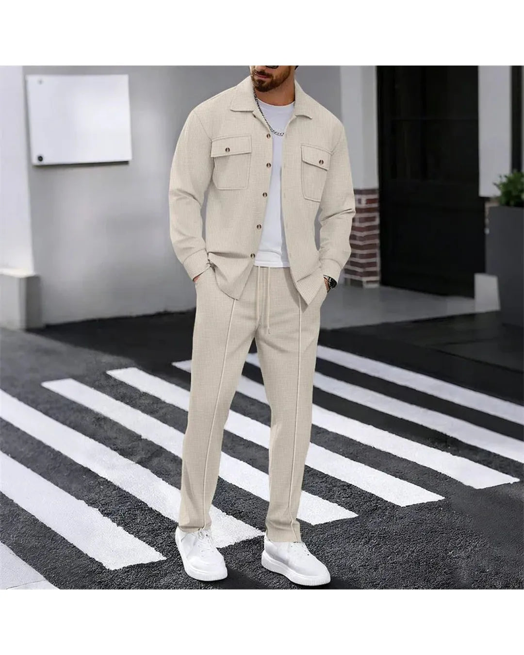Iván – Conjunto de chaqueta abotonada y pantalón waffle - Camila Fashions