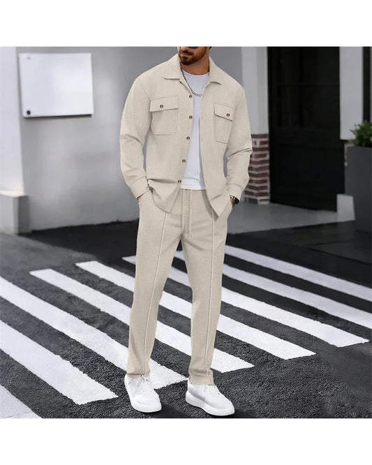 Iván – Conjunto de chaqueta abotonada y pantalón waffle - Camila Fashions