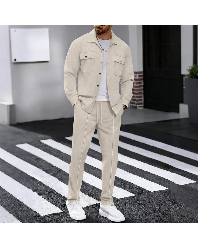 Iván – Button-Up Jacket and Waffle Trousers Set - Camila Fashions