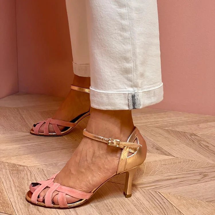Cut-out peep-toe color-block stiletto heels