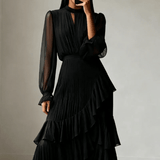 Noelia - Vestido elegante con escote ojo de cerradura y volantes
