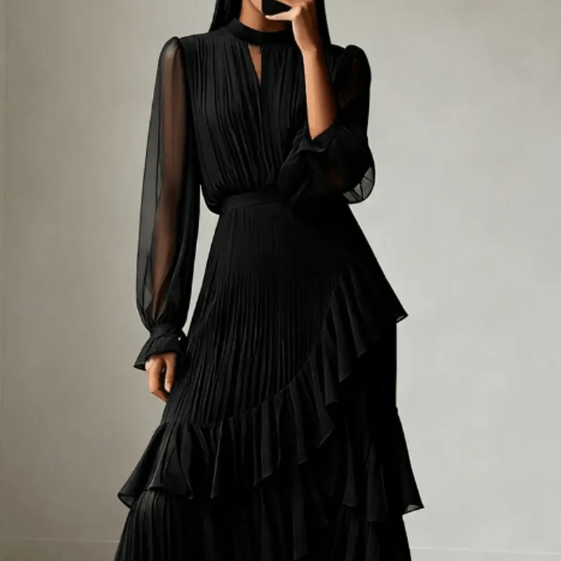Noelia - Vestido elegante con escote ojo de cerradura y volantes