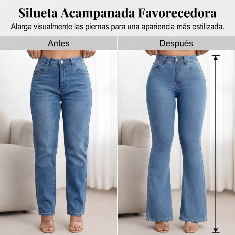 Claudia - Vaqueros elásticos acampanados de cintura alta