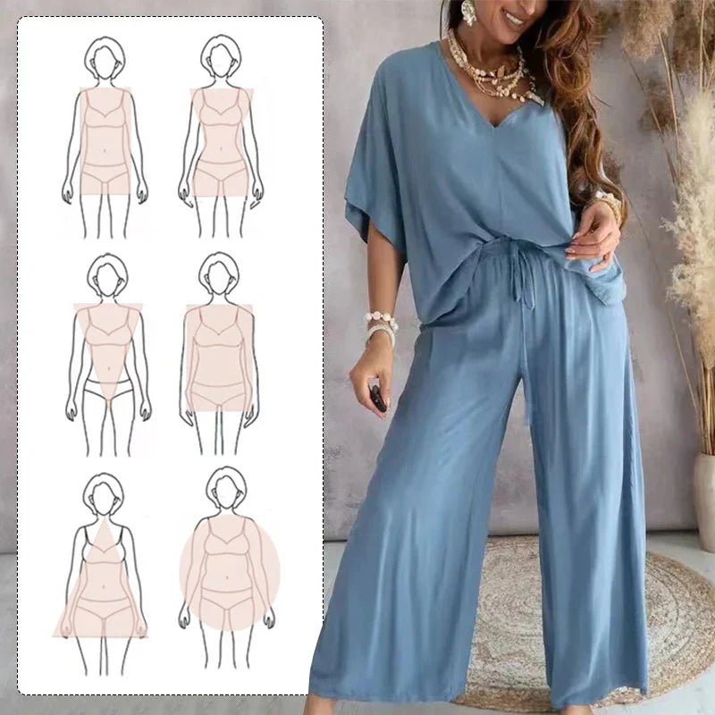 Mónica - Conjunto casual holgado de color liso
