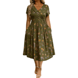 Vestito Donna Scollo a V Stampa Floreale con Vita Twist