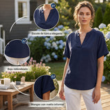 Celia - Blusa lisa de manga corta y corte holgado