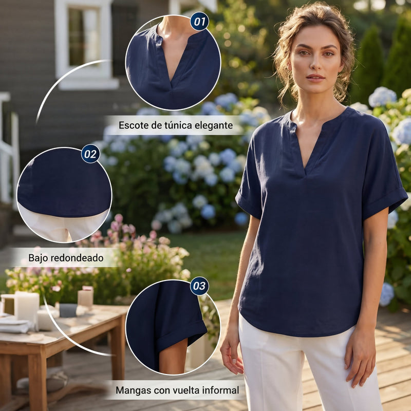 Celia - Blusa lisa de manga corta y corte holgado