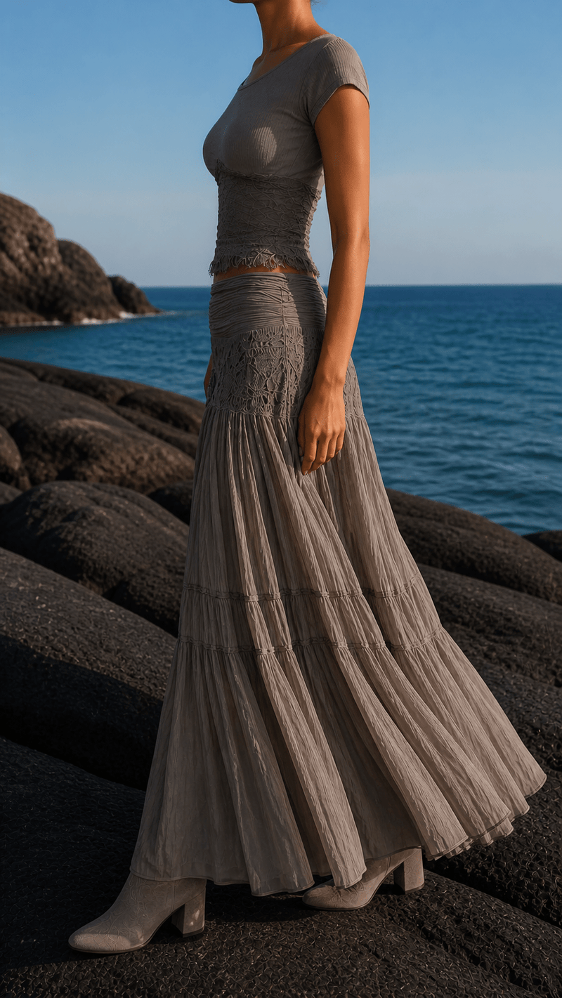 Juliette Set | Lace Top & Pleated Maxi Skirt