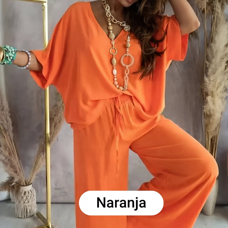 Mónica - Conjunto casual holgado de color liso