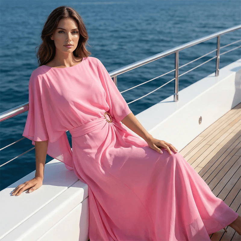 Iria - Conjunto elegante con mangas capa y pantalón fluido