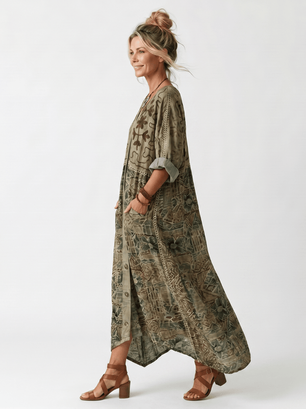 Aleta | Button Front Oversized Pocket Midi Dress