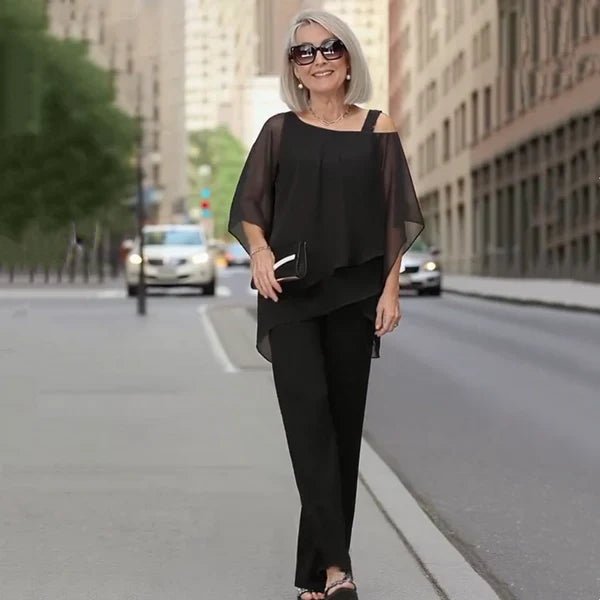 Alba - Conjunto de gasa plisada y pantalón ancho