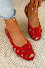 Casual low open-toe woven sandals with crossover straps