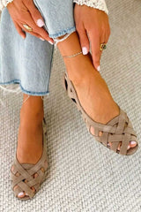 Casual low open-toe woven sandals with crossover straps