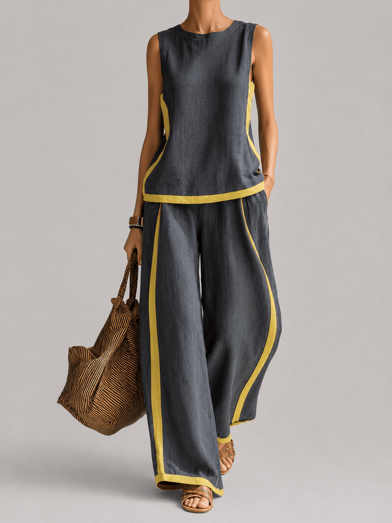 Ursula | Smart-Casual Waistcoat and Trouser Set with Two-Tone Trim