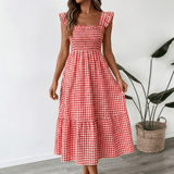 Vera | Vestido maxi de cuadros con escote cuadrado
