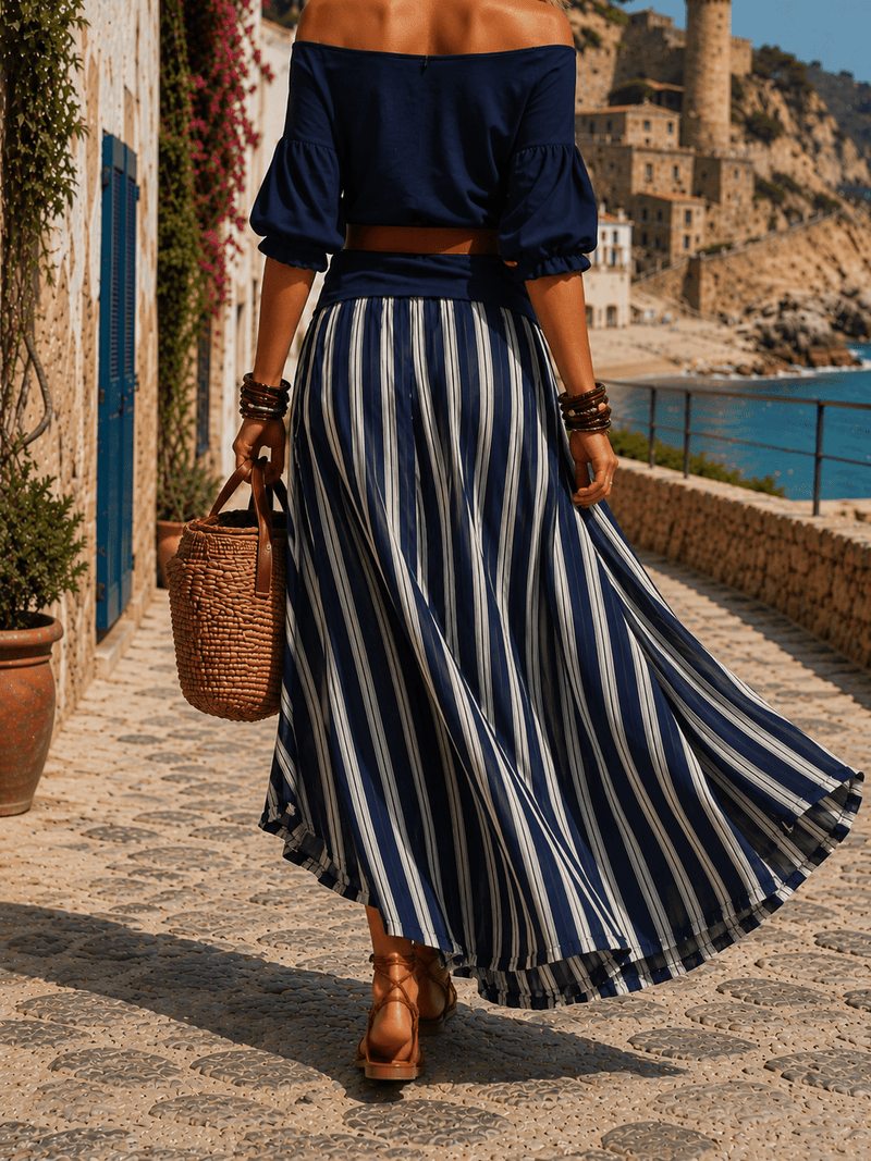 Porquerolles Set | Off-Shoulder Top & Striped Skirt