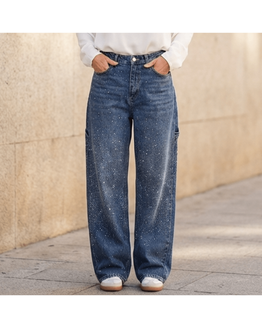 Valeria | Vaqueros anchos con detalles brillantes - Camila Fashions