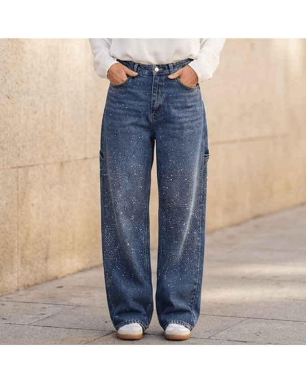 Valeria | Vaqueros anchos con detalles brillantes - Camila Fashions