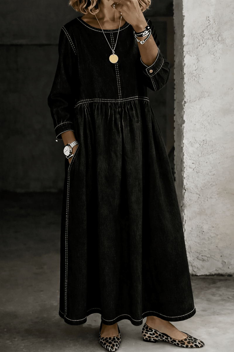 Melisa | Round-Neck Long-Sleeve Denim Dress