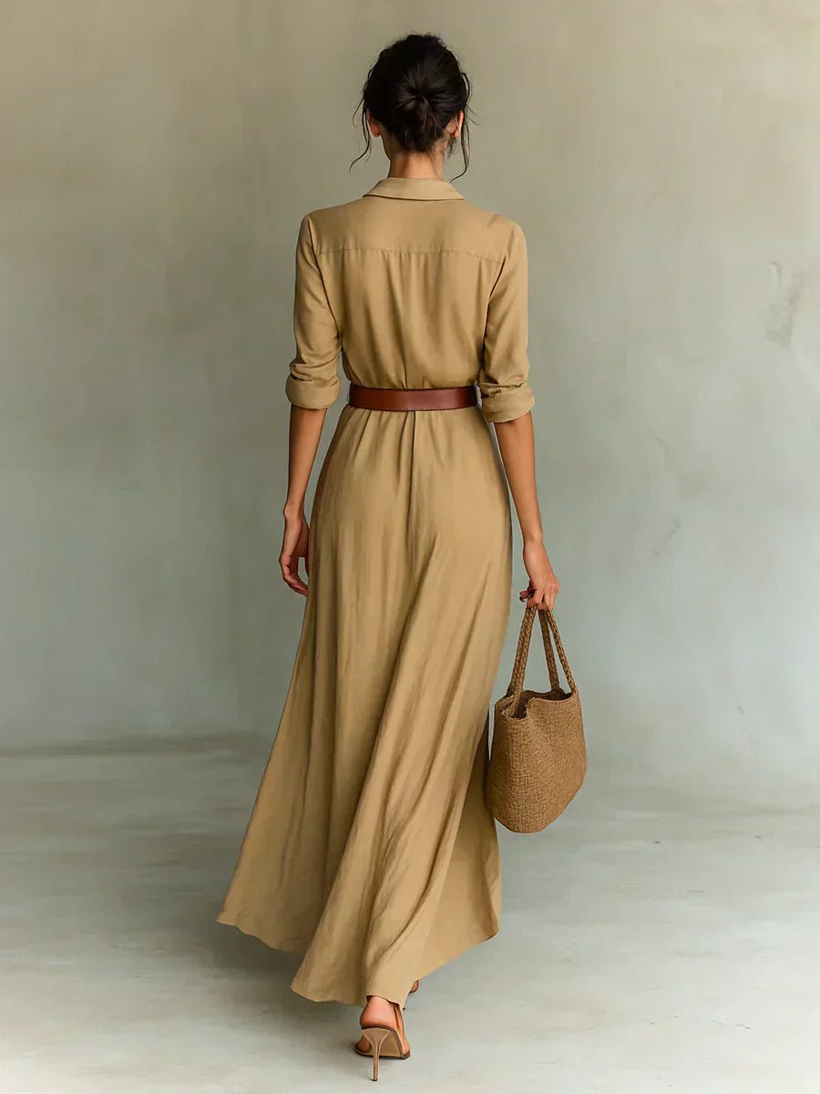Camille™ | Vestido maxi con cuello y cinturón
