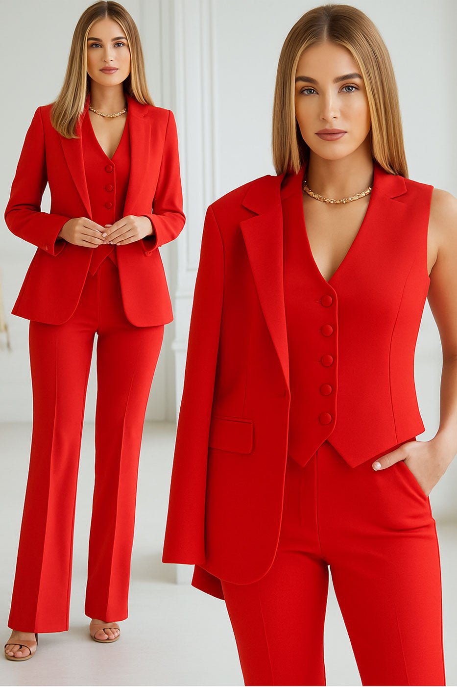 Traje curvy de mujer de 3 piezas con chaqueta, chaleco y pantalón en 6 colores
